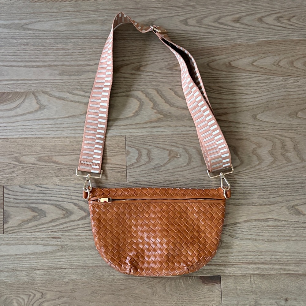 Woven Tan Crossbody Bag
